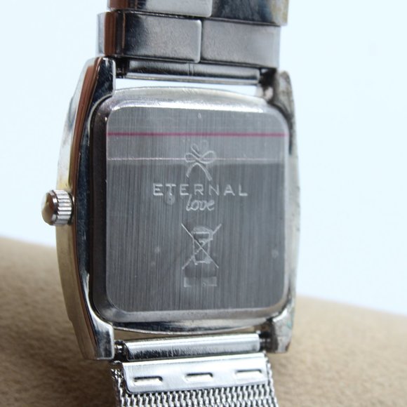 Eternal Love Women's Silver tone square watch, diamanté edge, metal strap - Picture 6 of 6